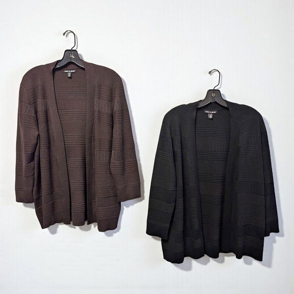 Cable & Gauge Set Of 2 Open Cardigan Sweaters Black and Brown XL - Picture 14 of 14